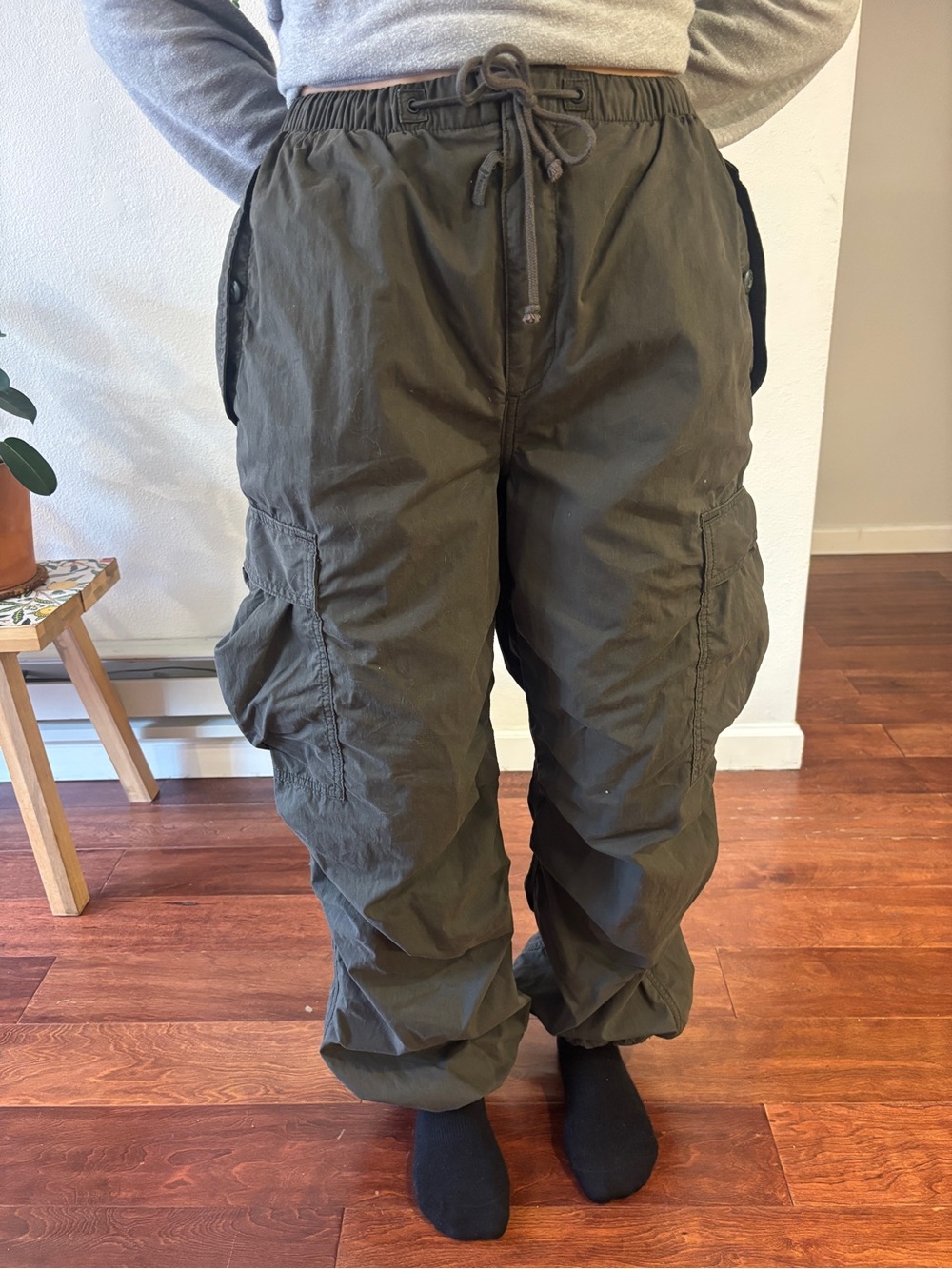 TNA Men's Olive Green Cargo Pants with Drawstring Waist